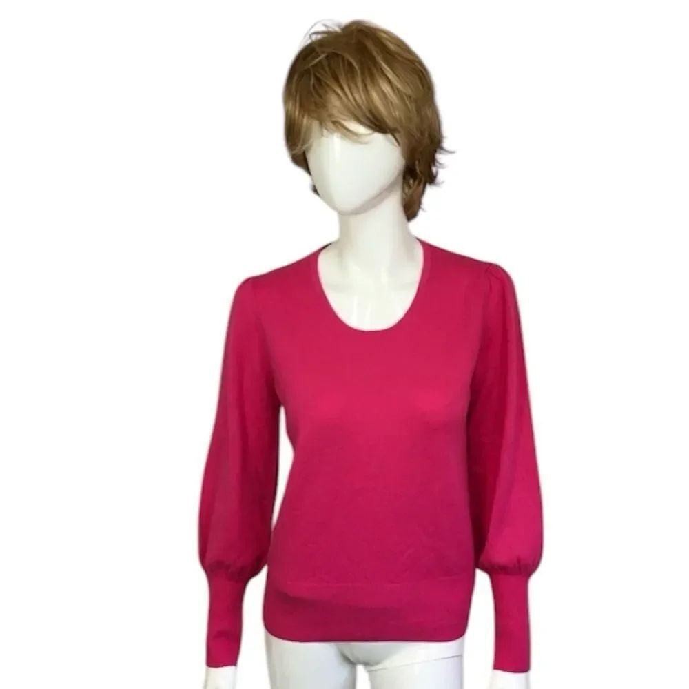 Pure Collection 100% Cashmere Fuchsia Puff Sleeves Scoop Neck Pullover Sweater 6